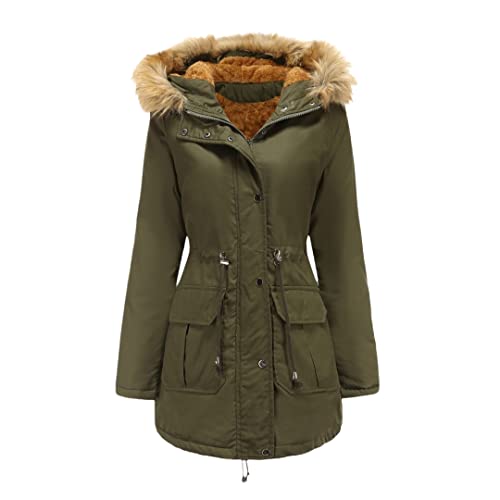 Parkas d'hiver femme pour ne plus avoir froid dehors, manteau épais et isolant vert armée M