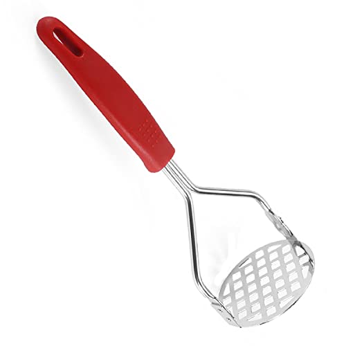 Image of YANCI Potato Masher, Stainless Steel Ricer Kitchen Gadget with Non-Slip Handle, Masher Utensil for Mashed Pav Bhaji, Vegetables, Fruits & Baby Food, Red, Pack of 1