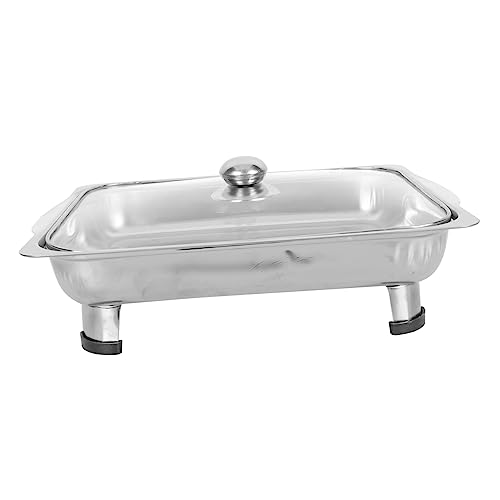 MALUGOGO Bandeja de acero inoxidable para servir buffet con tapa de cristal, soporte multifunción para alimentos, diseño de esquina redondeada y fácil de limpiar para fiestas, cocina y exhibición de