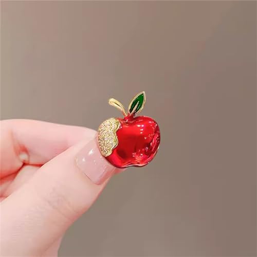 Image of Red Apple Fruit Little Brooch Rhinestone Crystal Lapel Pin for Women Girls Men Cute Dress Accessories Brooches Xmas Festival Ornament Christmas Eve School Teacher Student Appreciation Award Gift Corsage Pin Jewelry Birthday Graduation