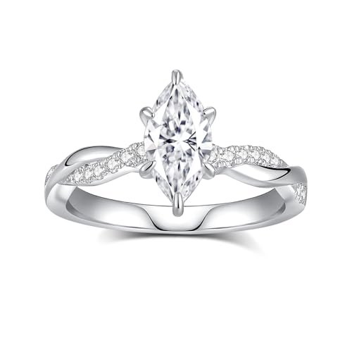 Solitaire Moissanite Engagement Rings for Women D Color VVS1 Marquise-cut promise anniversary Wedding Bands 18K White Gold Plated S925 Sterling Silver Valentine's Day Gift2