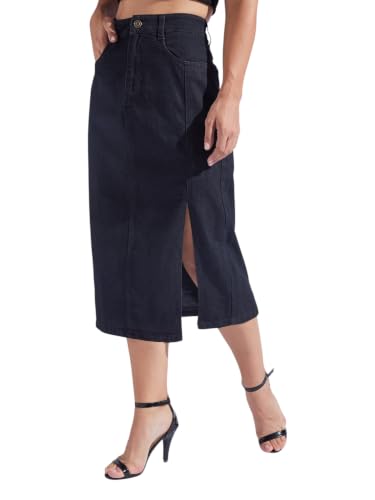 Image of Miss Chase Women's Regular High Rise Above Knee Stretchable Denim Skirt