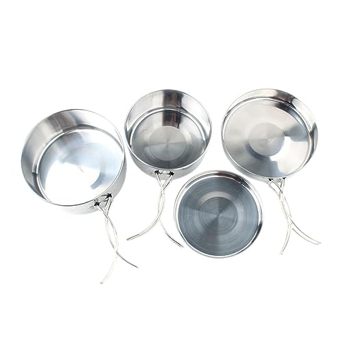 Happyyami 4pcs Stainless Steel Camping Cookware Set Durable Outdoor Cooking Pots for Hiking Climbing and Backpacking Lightweight and Portable Kitchen Supplies