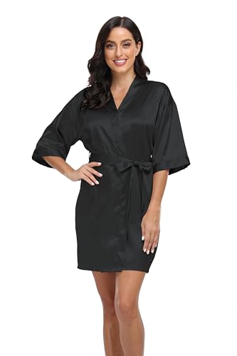 Women's Satin Robe Silk Kimono Bathrobe Pure Short Sexy Sleepwear Bridesmaid Bride Party Robes with Pockets2