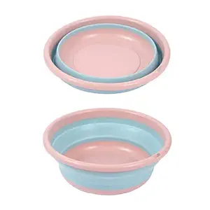 Mockery Collapsible Washing Up Bowl Folding Hand Wash Basin Portable Laundry Washing Basin Multipurpose Outdoor Fishing Plastic Water Basin for Kitchen Sink Travel Camping Hiking Motorhome (Blue-Pink)