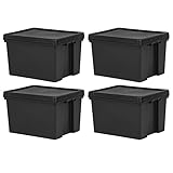 (Set of 4) 45L Black Bam Box Recycled Heavy Duty Plastic Storage Box with Secure Lid Stackable/Nestable Containers Organizing Basket Great For Home Garage & Office Storage Solution (45 Litre)