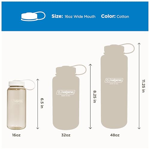 Image of Nalgene 16 oz Wide Mouth Water Bottle | Slim Cup Holder Size, BPA-Free, Durable & Leak Proof, Lightweight Travel Bottle, Cotton