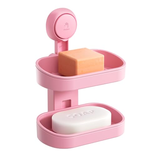 Image of TAILI Soap Holder, Soap Dish for Shower Suction Cup, Bar Soap Holder, Pink | Removable Soap Holder Shower, Soap Tray for Shower Wall, No drill Sponge Holder, Bathroom & Kitchen, Bath Accessories