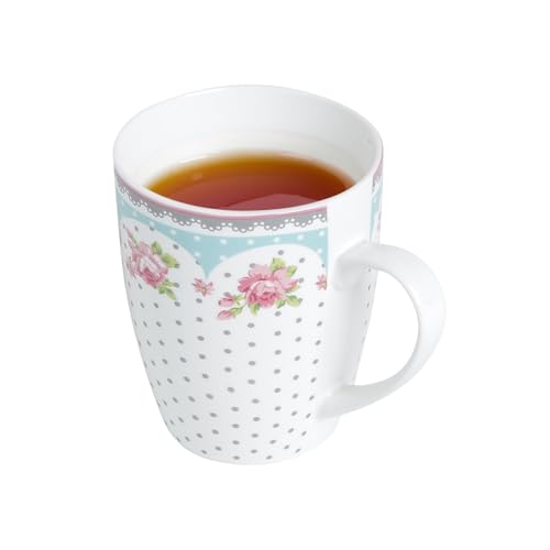 LYOR - Caneca de Porcelana Super White com Tampa e Filtro Amélia Verde/Branca 340ml