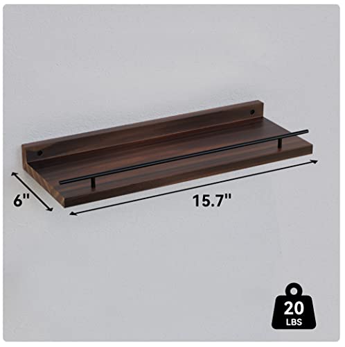 Wopitues Floating Shelves With Black Metal Guardrail, Shelves For Wall Decor Set Of 3, Wall Shelves For Bedroom, Bathroom, Kitchen, Living Room, Plants, Picture Frames, Art- Dark Walnut #TOP6