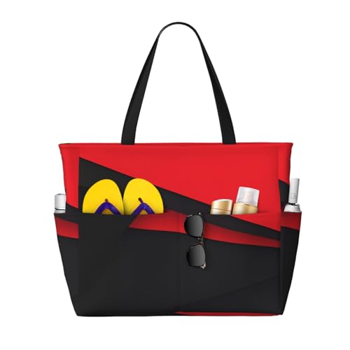 Red Black Print Large Capacity Beach Tote Bag for Women, Waterproof Beach Travel Bag