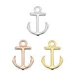HOCHWERTIG: Drei hochwertige DQ Metallanhänger, Charms Anker mit den Gesamtmaßen von 15 x 10 mm - gefertigt aus europäischer Designer Qualität - in den Farben gold, silber und roségold. Sie erhalten je Farbe einen Makramee Anhänger (1x gold, 1x silber und 1x roségold). Die Lochgröße der Öse beträgt ca. 1,8 mm. Die Stärke des Schmuckbandes sollte idealerweise weniger als 1,8 mm betragen.