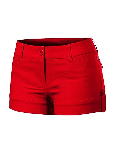 Design by Olivia Womens Body Enhancing Comfort Modern City Cuffed Short with Pockets Red M