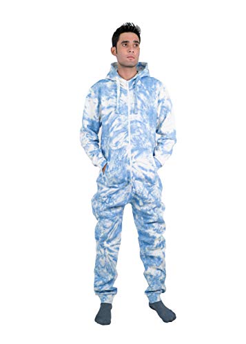 NOROZE Fleece Onesie for Mens, Tie Dye Unisex Onesies Nightwear with Hoodie Warm Pyjamas (S, Blue)