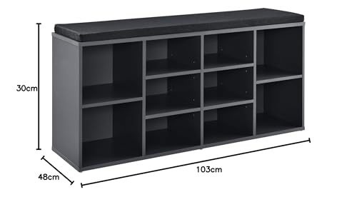 Scarpiera Con Seduta Imbottita Panca Portascarpe Con 10 Vani 103X48X30 Cm Grigio Scuro [En.Casa] - 3