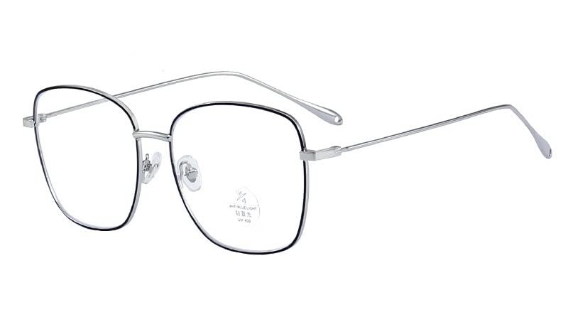 Okulary do czytania blokujące niebieskie światło dla mężczyzn, stylowe okulary do czytania z metalu z wygodnymi zawiasami sprężynowymi, okulary nieoślepiające (kolor: czarno-srebrny, rozmiar: +0,00)