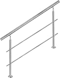 CAVATINY Edelstahl Handlauf Geländer für Treppen Brüstung Balkon mit 2 Querstreben - Innen und Außen Handlauf Geländer Treppengeländer Edelstahl Brüstung Balkon (200CM, 2 Querstreben)