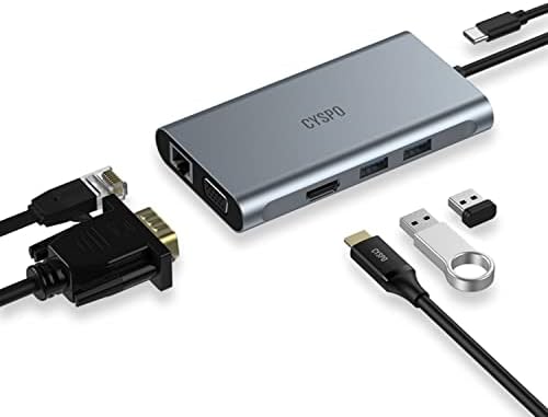 USB C Hub, USB C Laptop Docking Station Dual Monitor, 6 in 1 USB C Dock with HDMI 4K, VGA,2 USB Port 3.0, 100W PD Charger, Gigabit Ethernet, USB C Dongle Compatible with MacBook/Dell/HP/Lenovo Laptops