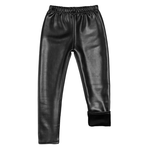 LOLANTA Girls Faux Leather Pants Kids Winter Fleece Lined Leggings Fashion Stretchy Trousers