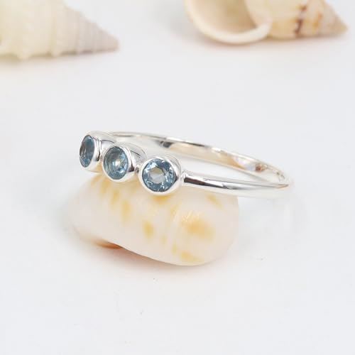 Bague topaze bleue argent 925 anti-ternissement, alliance chic qui dure