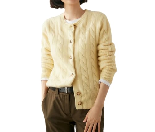 Women's Cashmere Sweater O-Neck Cable Knit Cardigan Knitwear Thickened Soft Coat Tops