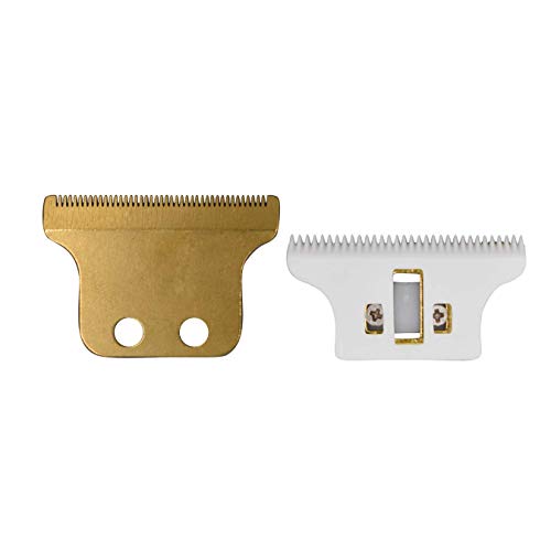 AIRERA Double T Wide Cuchillas #2215 para Detailer Wahl 8081, ensamblado 1 cuchilla fija de acero al carbono con 1 cuchilla móvil de cerámica, compatible con Wahl 5 Star Detailer(Dorado)