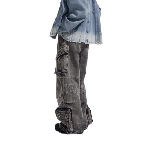 2025 Mens Jeans Wide Leg Baggy Loose Fit Y2K Grunge Denim Cargo Pants with Pockets3