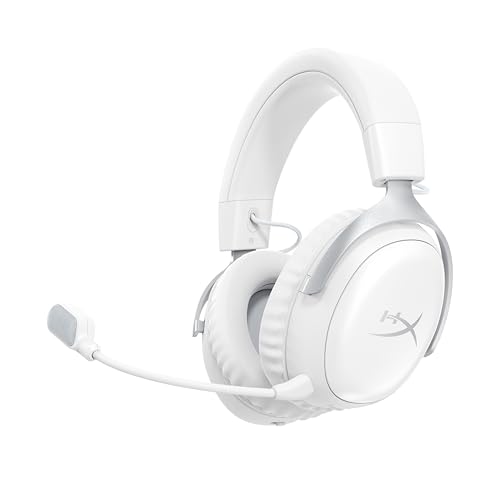 HyperX Cloud III S, Casque Gaming sans Fil, Bluetooth/2,4 GHz, PC/PS5/Xbox, jusqu'à 200h de Batterie, transducteurs 53 mm, DTS, Micro 10 mm, Blanc