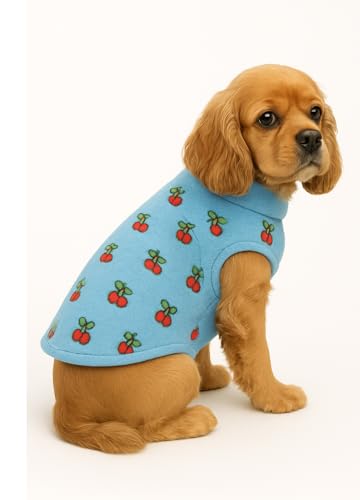 Image of The Pets Company Dog Winter Coat Jacket, Clothes, Windproof, Light Weight, Washable, Ultra Warm Thick Fleece Lined Dog Vest for Cold Weather Protection, (Sky Blue Cherry, Medium - 18 Inch)