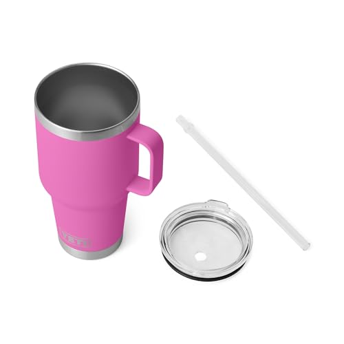 Image of YETI Rambler 35 oz Tumbler with Handle and Straw Lid, Travel Mug Water Tumbler, Vacuum Insulated Cup with Handle, Stainless Steel, Wildflower Fuchsia