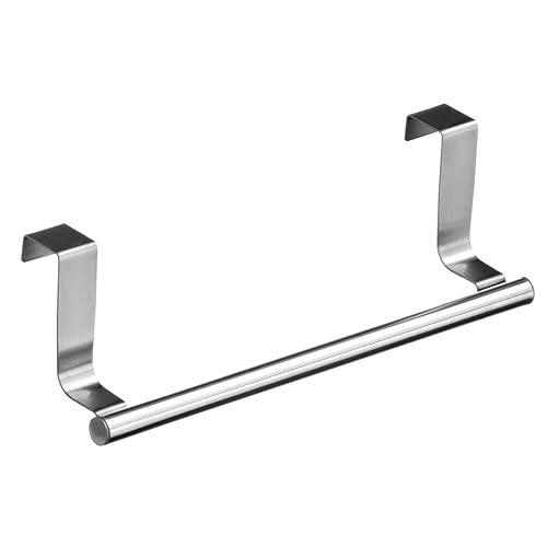 Premier Housewares Stainless Steel Over Door Tower Rail | Versatile Hanging Kitchen Towel Rail | Sleek Tea Towel Holders For Kitchen | Slim Towel Holder for Home Bathroom Silver