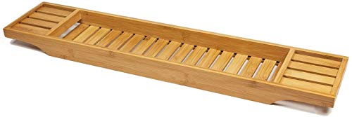 Unibos Premium 100% Natural Bamboo Bath Caddy Bridge Perfect For Book Rest, Wine Glass Holder, Device Tablet, Kindle, Ipad, Smart Phone Tray For A Home Spa Experience Fits Most Bath Sizes