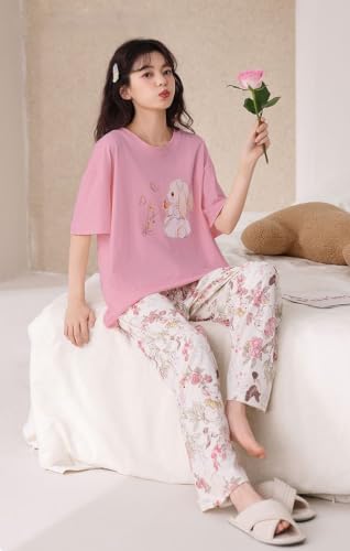 Image of GLASGO Women's Cotton Pajama Set with Top & Pants|| Korean Night Suit|| Lightweight Printed Set || Soft & Comfy Sleepwear for Girls & Women || LNS-3-$