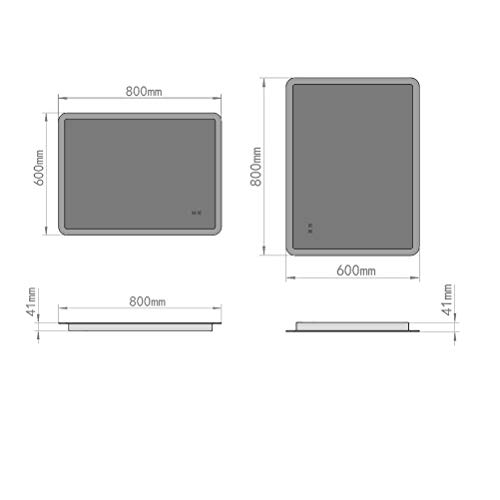 MIQU 600 x 800 mm LED Bathroom Mirror with Light Touch Sensor and Demister Anti-Fog Wall Mounted