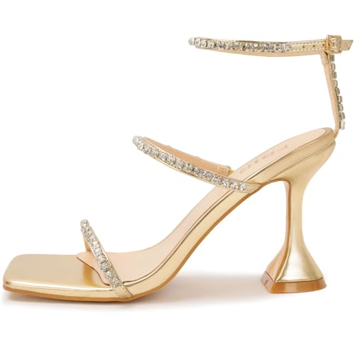 Women's Kitten Heel Rhinestone Sandals Lace Up Slingback Square Open Toe Heels Sparkling Sandals with Stiletto Buckle Strap for Dress Party Prom Wedding High Heeled Shoes4