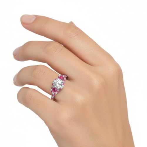 Image of 55Carat Choose Your Gemstone Delicate 3 Stone Halo Diamond CZ Ring Sterling Silver Round Shape Halo Engagement Rings Everyday Jewelry Wedding Jewelry Handmade Gifts for Wife US Size 4 to 12