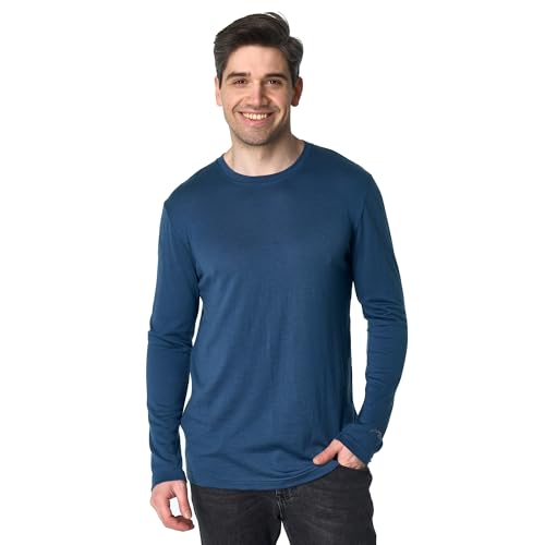 Merino.tech 100% Merino Shirt Herren Langarm - Langarmshirt mit Knopfleiste Henley Shirt Herren Langarm Merino Unterwäsche (Large 190 Denim Blue)