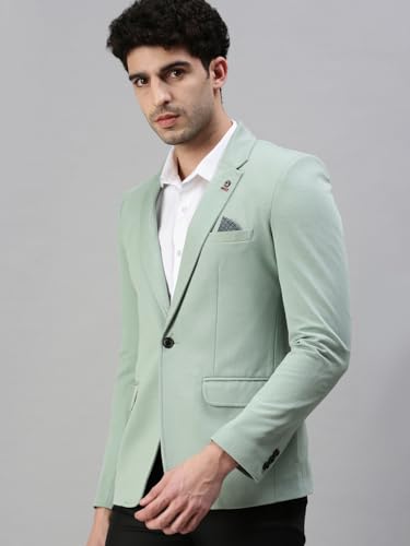 Image of SHOWOFFFF Mens Solid Single-Breasted Casual Blazer | Notched Lapel Long Sleeves Cotton Blazer for Men's | Slim Fit Blazer for Men's