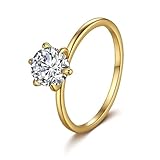 Tolldek Alianzas de oro amarillo de 9 K/14 K/18 K, 6 garras de compromiso con diamantes creados en laboratorio, joyas de oro auténtico, anillo de boda, Au 375/585/750, talla 47-65, Oro amarillo de 18