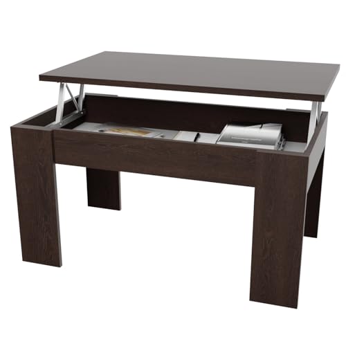 amuéblate online - Mesa de Centro Elevable, Mesita de Salón o Comedor, Acabado en Wengué, Medidas: 90 cm (Ancho) x 50 cm (Fondo) x 46-57 cm (Alto)