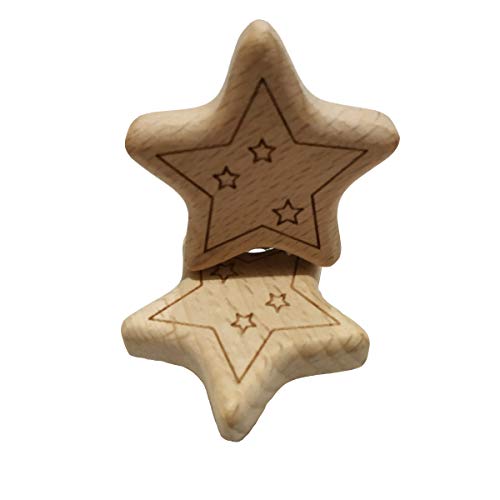Image of 5pcs Natural Wood Suspender Pacifier Clips Cute Beech Wooden Animal Start Shape Clips DIY Beading Pacifier Chain Accessory