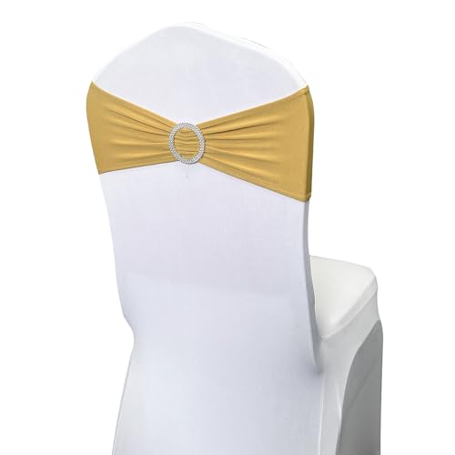 Maiangel Spandex Chair Sashes Bands 100PCS Stretch Chair Ties Bows with Buckle Slider for Wedding Party Banquet Decoration (Gold)… - Thumbnail 5