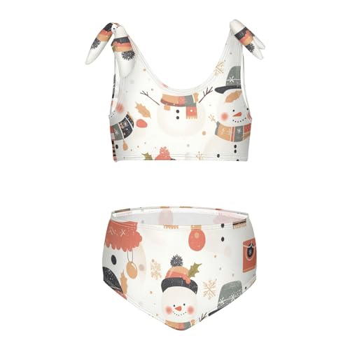 KLL Black White Christmas Snowman Girls' 2 Piece Bikini Set Quick-Dry Swimsuit Swimwear Adjustable Strap