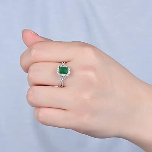 Created Emerald Rings/Amethyst Ring/Green Sapphire Ring for Women 925 Sterling Silver Plated Brass Women Emerald Cut Ring Promise Ring for her Engagement Ring Wedding Band（7）