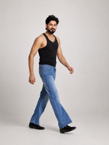 Image of Men's Bootcut Denim Pants || Men's Bell Bottom Jeans || Wide Leg Flared Jean's for Men || High Waist Stretchable Retro Fit || Cotton Jean for College Casual