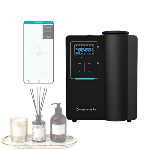 Dyfuzor olejków eterycznych, inteligentny dyfuzor zapachowy 200 ml, technologia zimnego powietrza do dużych pomieszczeń, metalowa obudowa, do biura i salonu (Black)
