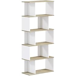 Estanterias Para Herbolarios HOMCOM Estantería Librería Estilo Nórdico Librería con 5 Estantes Antivuelco Carga 25 kg para Estudio Oficina Salón 70x29,5x163 cm Roble y Blanco