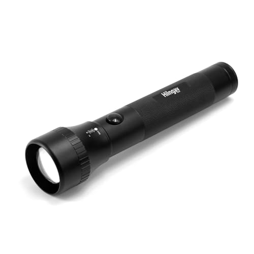 Hilngav Heavy Duty 2-Cell D Battery LED Big Flashlights Zoomable Single Mode Aluminum Alloy Torch Flashlight Rugged Metal Flashlight for Outdoor Adventures Emergency Hiking Camping Caving (1 Pack)