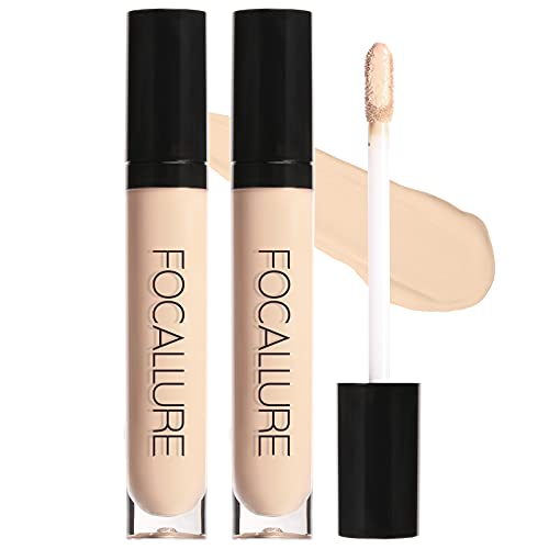 Focallure 2PCS Matte Concealer Makeup,Full Coverage Concealer and Corrector,Waterproof Long Lasting Liquid Concealer for Under Eye Dark Circles,Natural,0.42 Fl Oz
