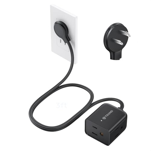 Image of TROND 2 Prong to 3 Prong Extension Cord 3ft, Polarized Flat Plug, 3 AC | Low Profile for Behind Furniture, 13A /1625W for Non-ground Socket in Indoor Old House Home Office Kitchen Tight Space, Black